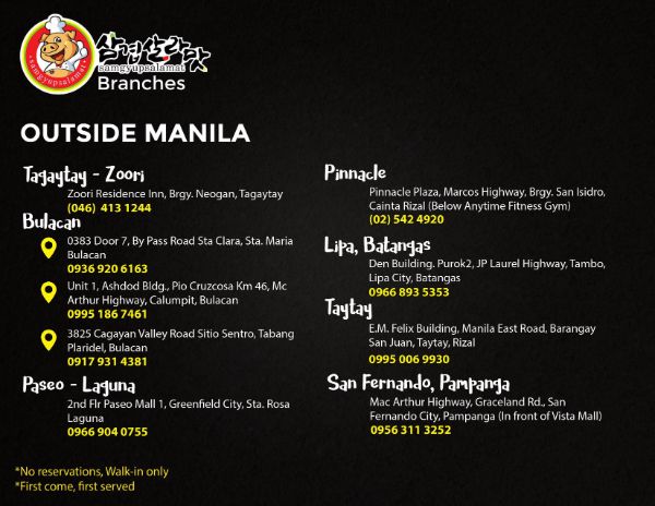 Samgyupsal Branches Outside Metro Manila